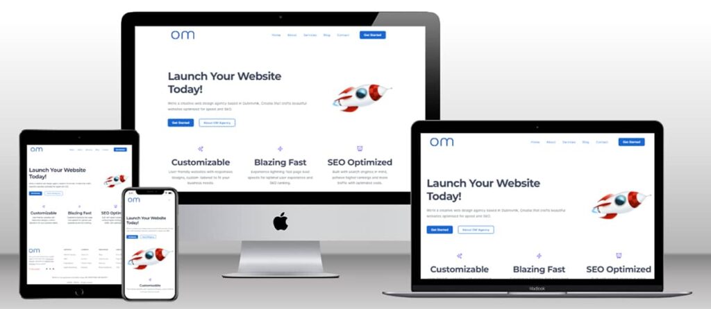 responsive design example Desktop and Mobile Versions off OM Agency  website